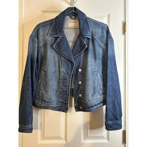 Free People We The Free Rumors Denim Jacket Blue Cropped Medium